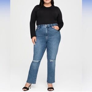 Good American Good Curve High Rise Straight Raw Hem Distressed Jeans Sz Plus 20